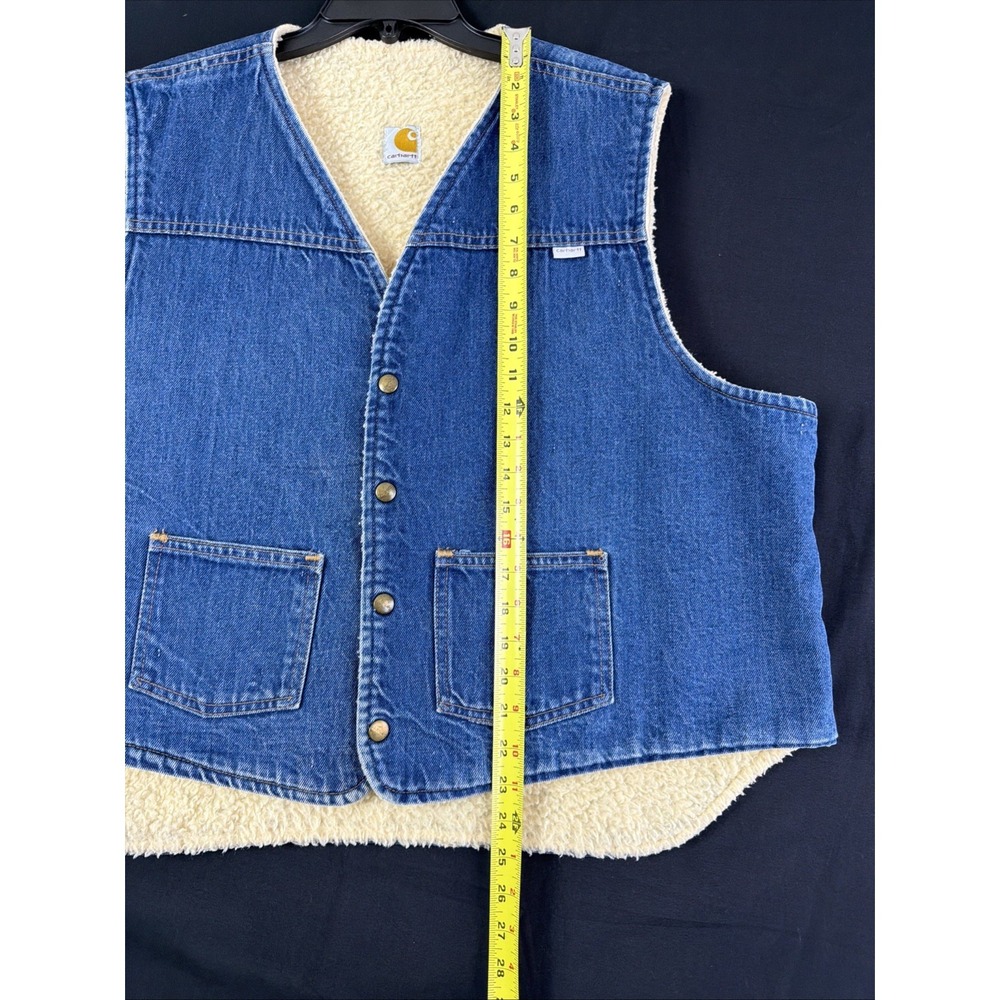 VTG 80's Carhartt Denim Western Style Vest Sherpa Lined Workwear Outerwear XXL - Picture 10 of 11
